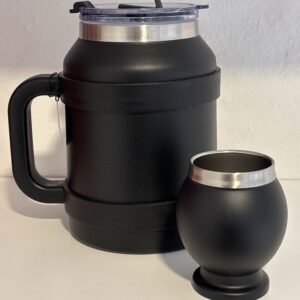 Jarra térmica 1,5 L con tapa, doble pico y mate haciendo juego (ideal para tereré o bebida fría todo el día) (Negra)