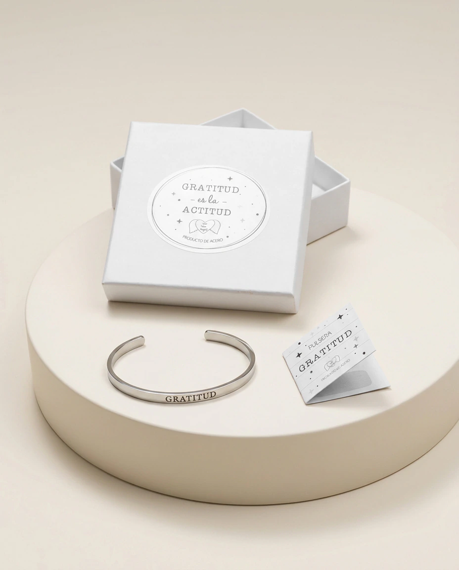 Pulsera Acero Tipo Esclava con Palabra: Gratitud